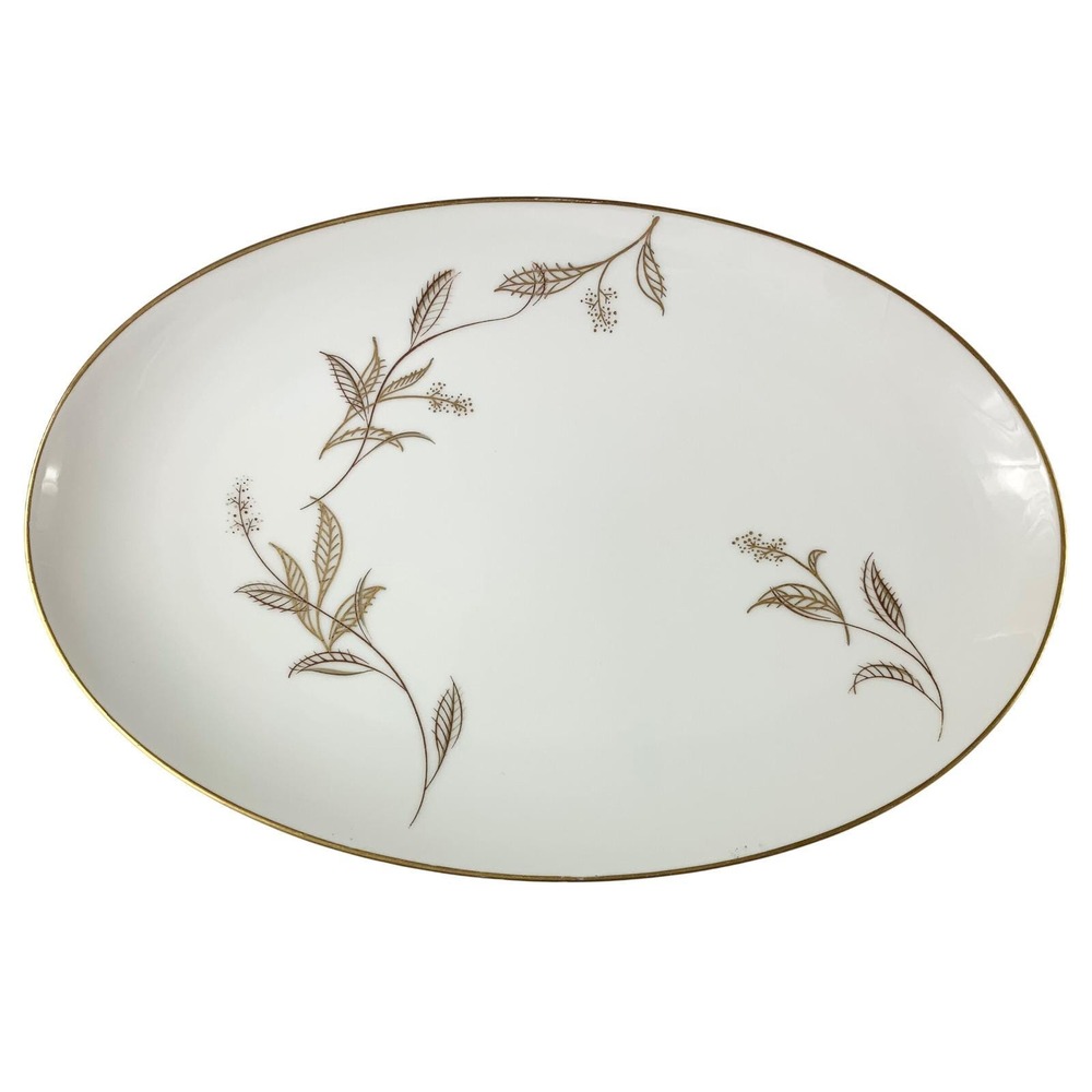Noritake China Jania 5631 Oval Serving Platter Gold Wheat Spray Japan 12"
